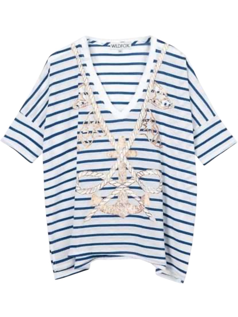 Wildfox | Women’s Nautical Stripe Anchor V-Neck Oversized Shirt Size Large NWT